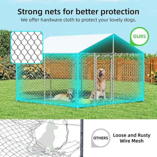 7.8 x 7.8ft Heavy Duty Outdoor Dog Kennel with Roof in Galvanized Steel for Large Breed Dogs - Durable and Secure Outdoor Housi