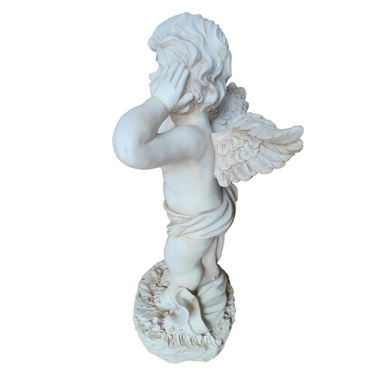 Winged Angel Garden Statue Covering Ears, Weatherproof Resin Outdoor Sculpture, Emotional Angel Figurine for Lawn, Patio & Yard Decor