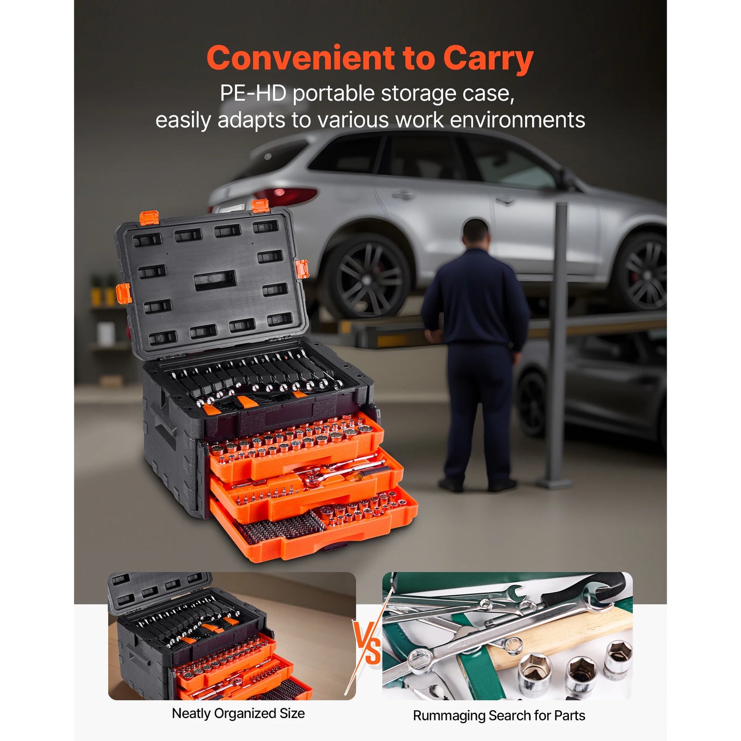 SucceBuy Mechanics Tool Set Socket Set 450 Pcs Deep and Standard Sockets SAE Metric Mechanic Tool Kit Accessories Storage Case