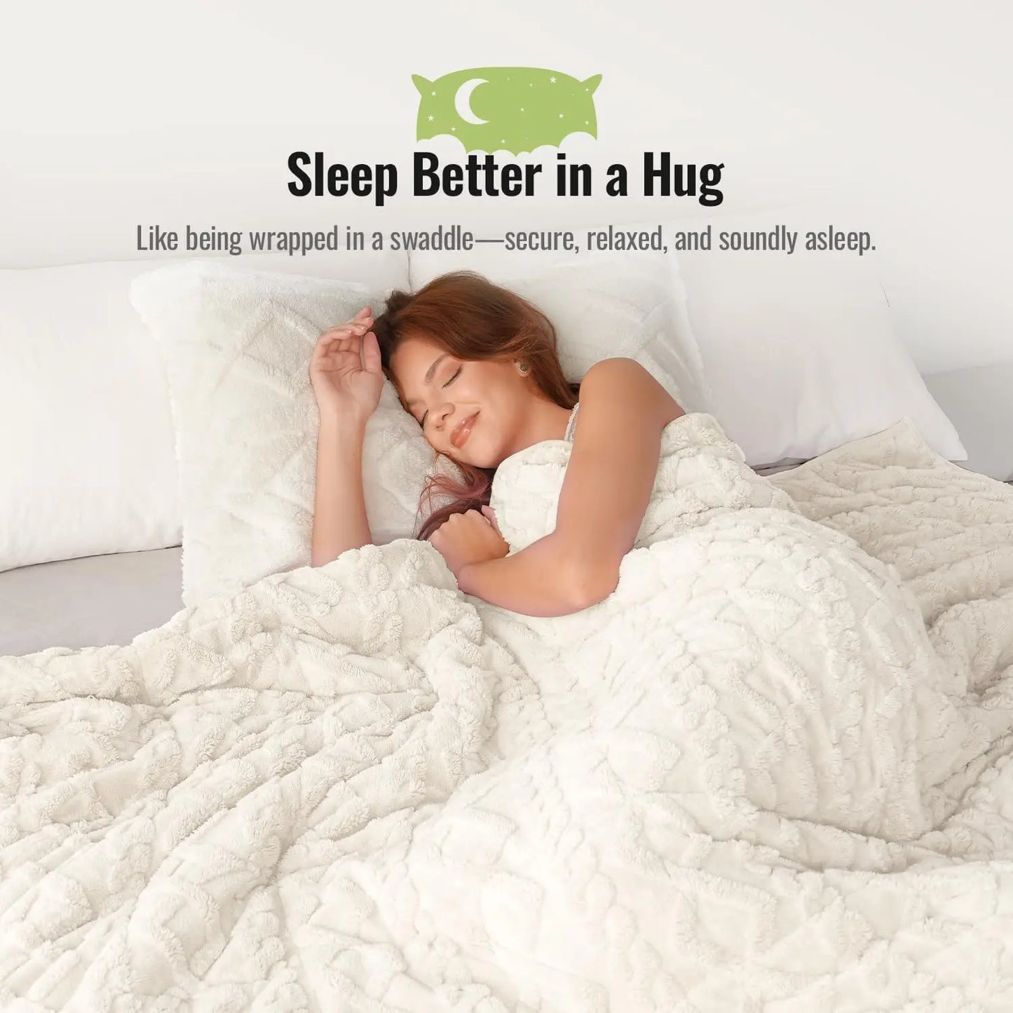 Queen Size 20lbs Weighted Blanket for Adults, Soft Jacquard Sherpa Dual-Sided, Cream White