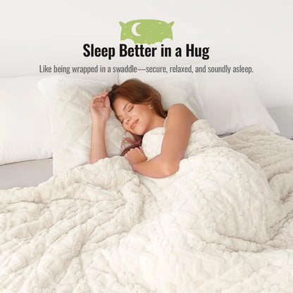 Queen Size 20lbs Weighted Blanket for Adults, Soft Jacquard Sherpa Dual-Sided, Cream White