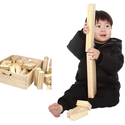 Standard Unit Building Blocks for Toddlers with Storage Tray 64 Pcs Sanded Wood Blocks for Original STEAM and STEM Learning Cla