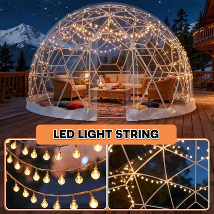 12ft x 7.2ft Geodesic Dome Greenhouse Tent with Clear PVC Cover and Waterproof Feature, Includes 2x10m Light Strings