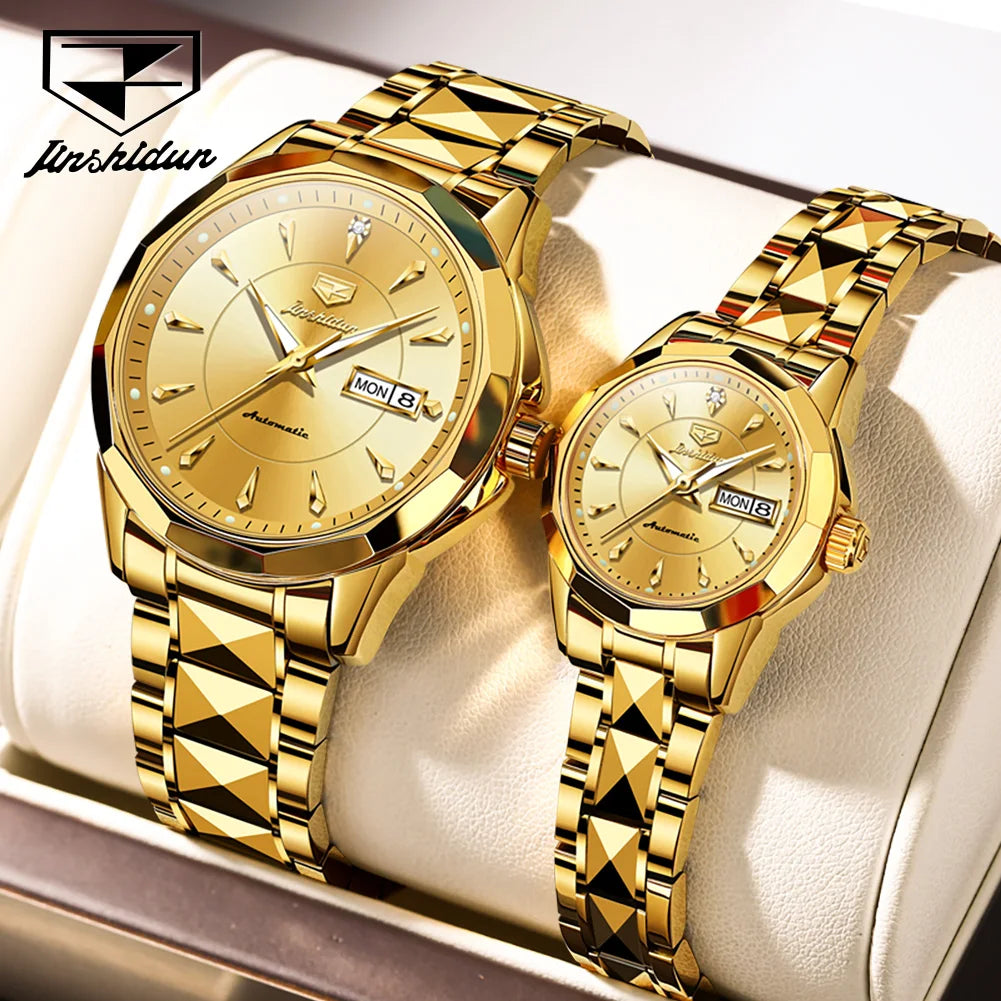 JSDUN Top Romantic Couple Watch Tungsten Steel Strip Imported Movement Imported Movement  Automatic Mechanical Watch for Lovers