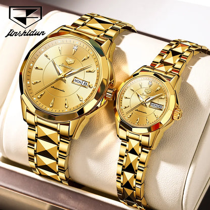 JSDUN Top Romantic Couple Watch Tungsten Steel Strip Imported Movement Imported Movement  Automatic Mechanical Watch for Lovers