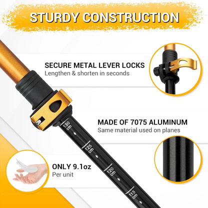 Lightweight Aluminum Trekking Poles with Cork Grips, Adjustable Telescopic Design for Hiking, Walking & Camping