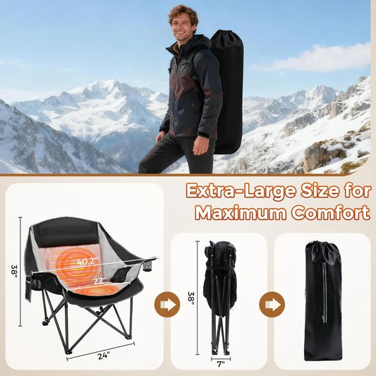 Portable Oversized Heated Camping Chair with 20,000mAh Battery, 3-Level Heat Control and Dual Heating Zones