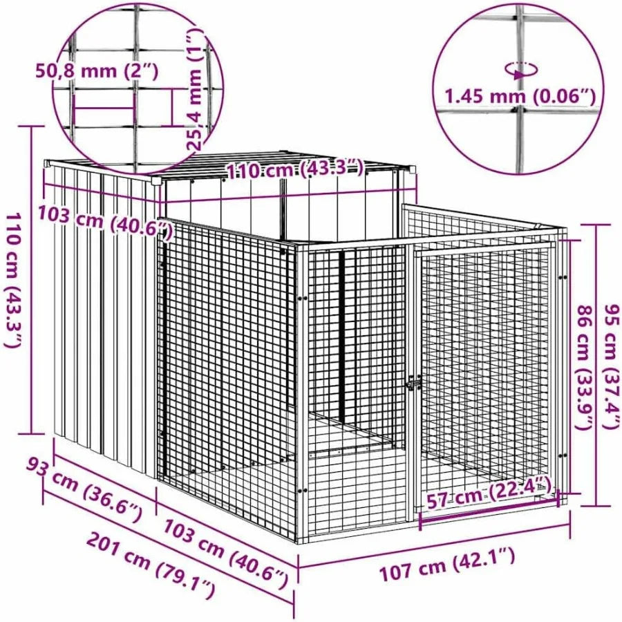 Light Gray Galvanized Steel Dog House with Run Multiuse Outdoor Pet Kennel Featuring Protective Roof Design and Easy Access Doo