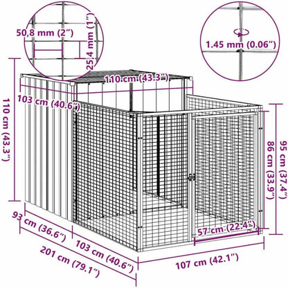 Light Gray Galvanized Steel Dog House with Run Multiuse Outdoor Pet Kennel Featuring Protective Roof Design and Easy Access Doo