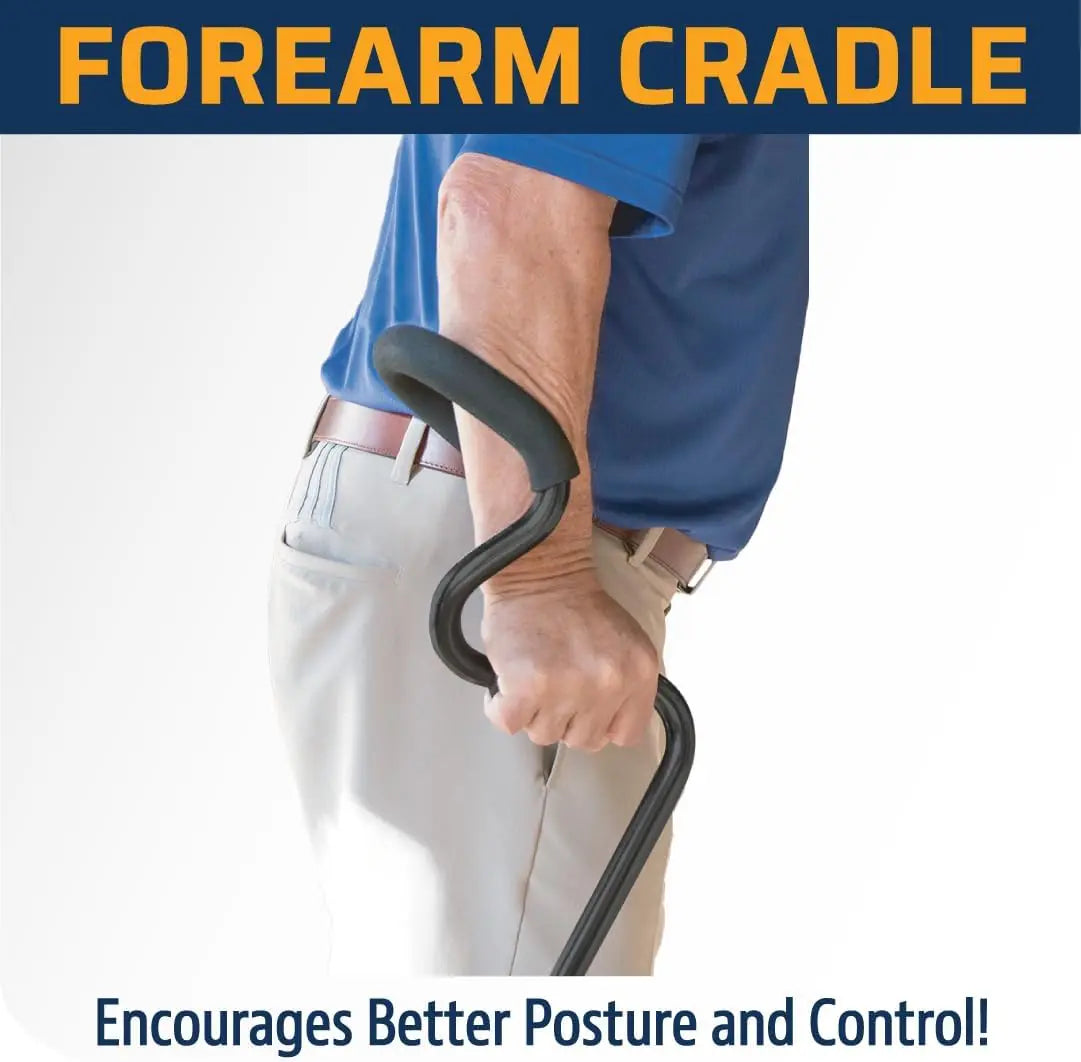 Adjustable Self-Standing Walking Cane with Ergonomic Forearm Grip for Enhanced Stability and Support