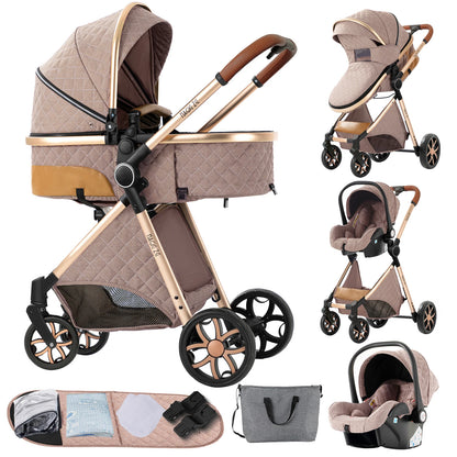 Baby Stroller 3-in-1 Lightweight stroller Travel System Multifunctional Pram with Aluminum Frame Compact Stroller for Newborn