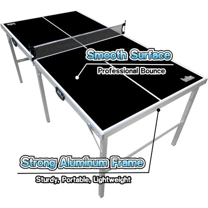 PartyLife 6 ft x 3 ft Mid-Size Portable Folding Indoor Outdoor Ping Pong Table Tennis Table with Optional LED Lights for and Ad