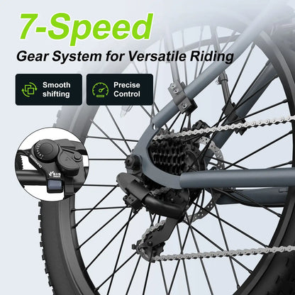 26-Inch 500W Electric Bike for Adults, 40 Miles 20Mph 360Wh Removable Battery, 7-Speed, 26-Inch Tires