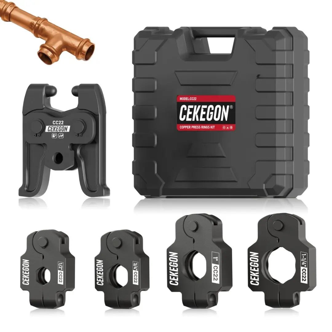 CEKEGON CC22 Actuator Copper Press Rings Kit 1/2", 3/4", 1", 1-1/4" For 22kN/24kN Copper Pipe Press Tools 180° Rotation Press Rings for Narrow Spaces