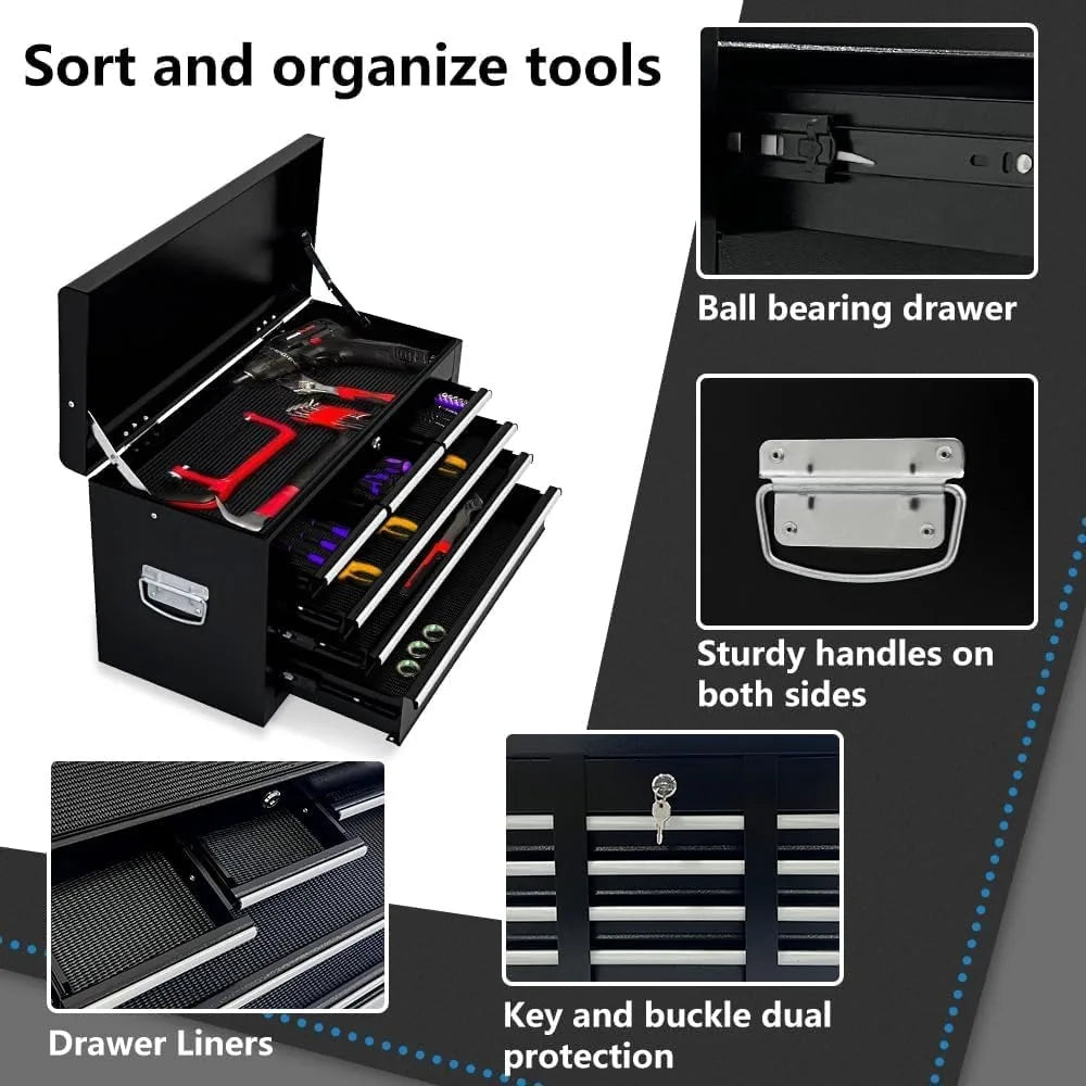 Tool Box Organizer with Lockable Wheels, Sliding Drawers, and Detachable Top, Garage Workshop Tool Storage Cabinet