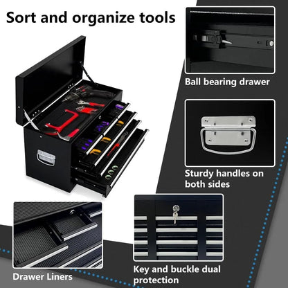 Tool Box Organizer with Lockable Wheels, Sliding Drawers, and Detachable Top, Garage Workshop Tool Storage Cabinet