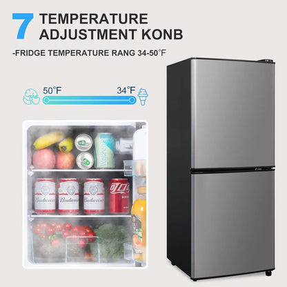 4.2 Cu Ft Mini Fridge for Bedroom, 2 Door Small Fridge, 7 Level Thermostat, LED Light, Small Refrigerator for Bedroom, Office