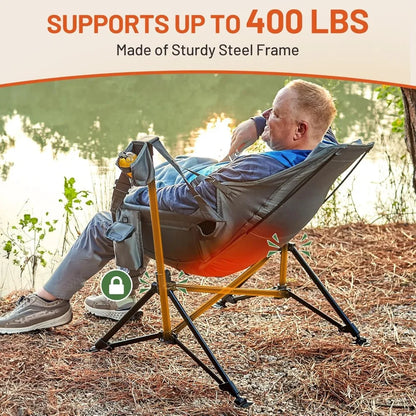 Oversized Portable Folding Rocking Camp Chair with Adjustable Backrest and Seat Height for Hammock Camping