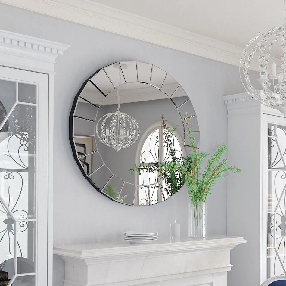 LUVODI 32" Home Living Room Decorative Mirror Wall Mounted Art Design Mirror for Hallway,Dining Room,Wedding
