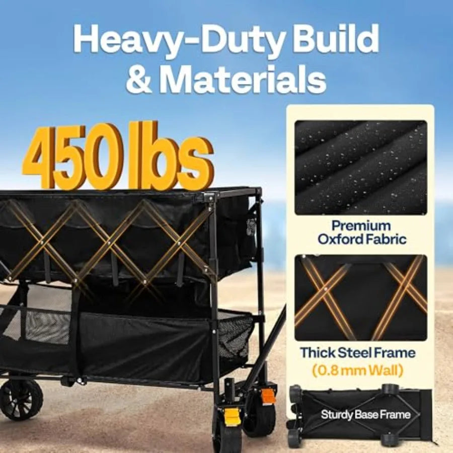 400L Large Capacity Double Decker Collapsible Wagon 500lbs Heavy Duty Utility Folding Cart with Big Wheels 53 Extended for Camp