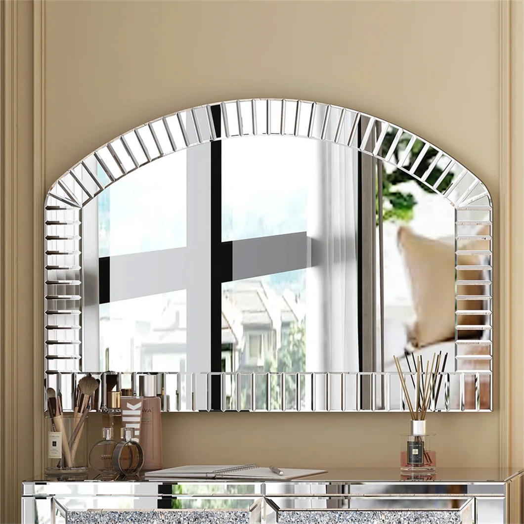 Large Wall Mirror 100 x 70cm Arched Venetian Mirror with Beveled Glass Frame Accent Mirror for Entry Living Room Bathroom Decor