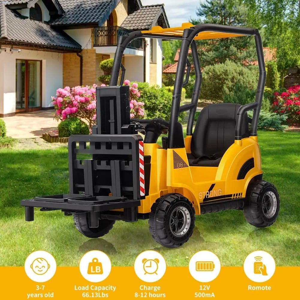 12V Kids Ride On Forklift With Remote Control, Liftable Fork & Pallet, Electric Construction Vehicle, Music USB MP3, Ages 3-7
