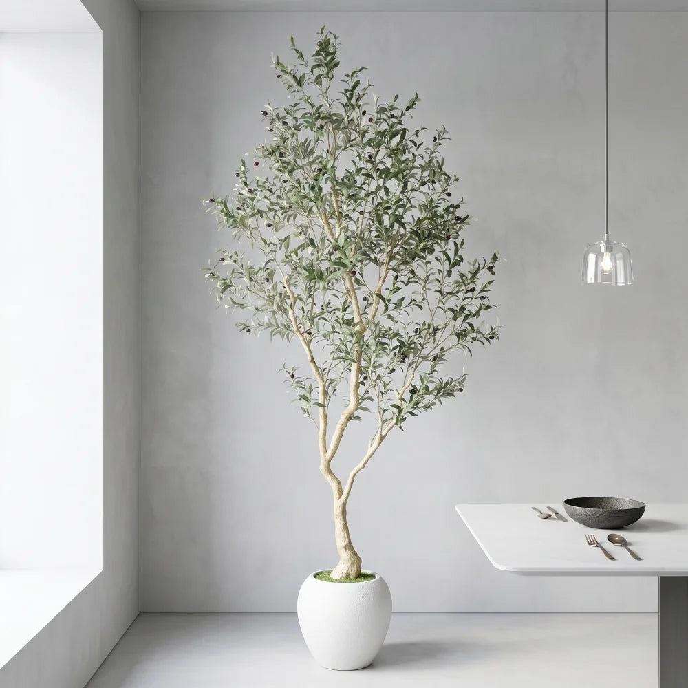 Artificial Olive Tree With Big Decorative White Pot, Tall Indoor & Covered Outdoor Decorative Tree, 1pc/set
