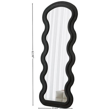 Full Length Mirror with Flannel Padded Wave Frame Large Standing Wall Hanging Mirror for Bedroom and Living Room