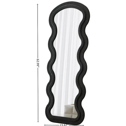 Full Length Mirror with Flannel Padded Wave Frame Large Standing Wall Hanging Mirror for Bedroom and Living Room