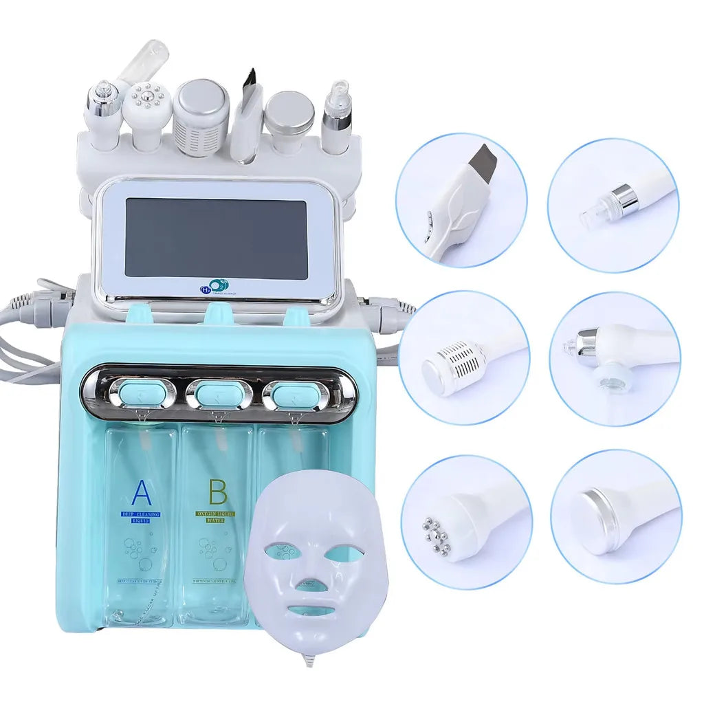 7 in 1 Professional Hydra Facial Machine Hydrogen Oxygen Skin Management Machine Ultrasonic Skin Scrubber Oxygen Injection Beauty Instrument With LED Mask