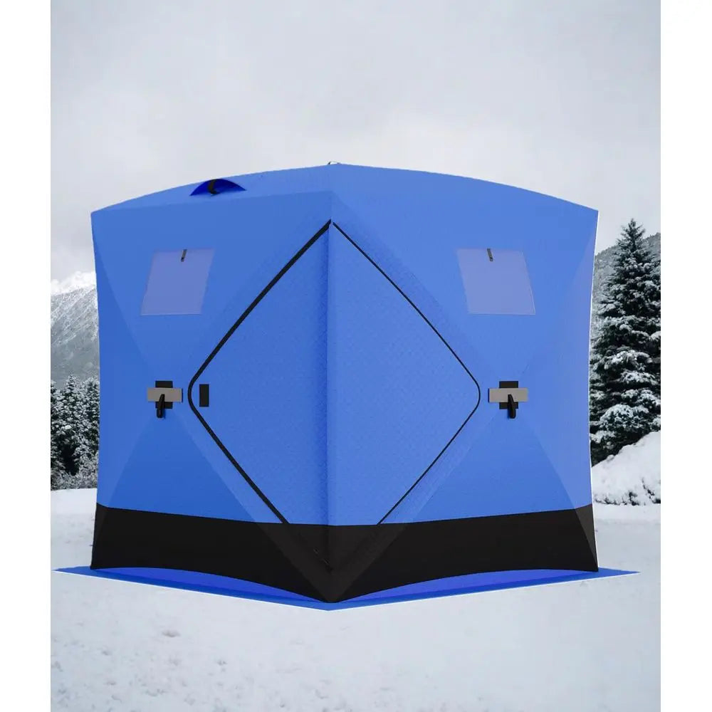 Portable Insulated Ice Fishing Tent, Hub-Style Shelter, Windproof & Warm, 3-4 Person, Blue, 6x6x6.6ft