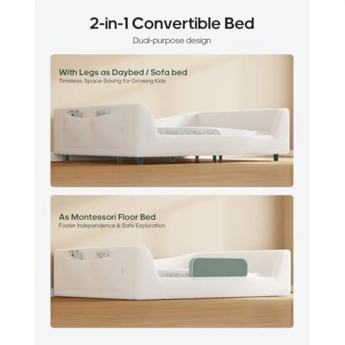 Full Size Low Profile Bed Frame With Removable Rails And Slats For Montessori Style Sleep Space Convertible To Daybed Or Sofa Be