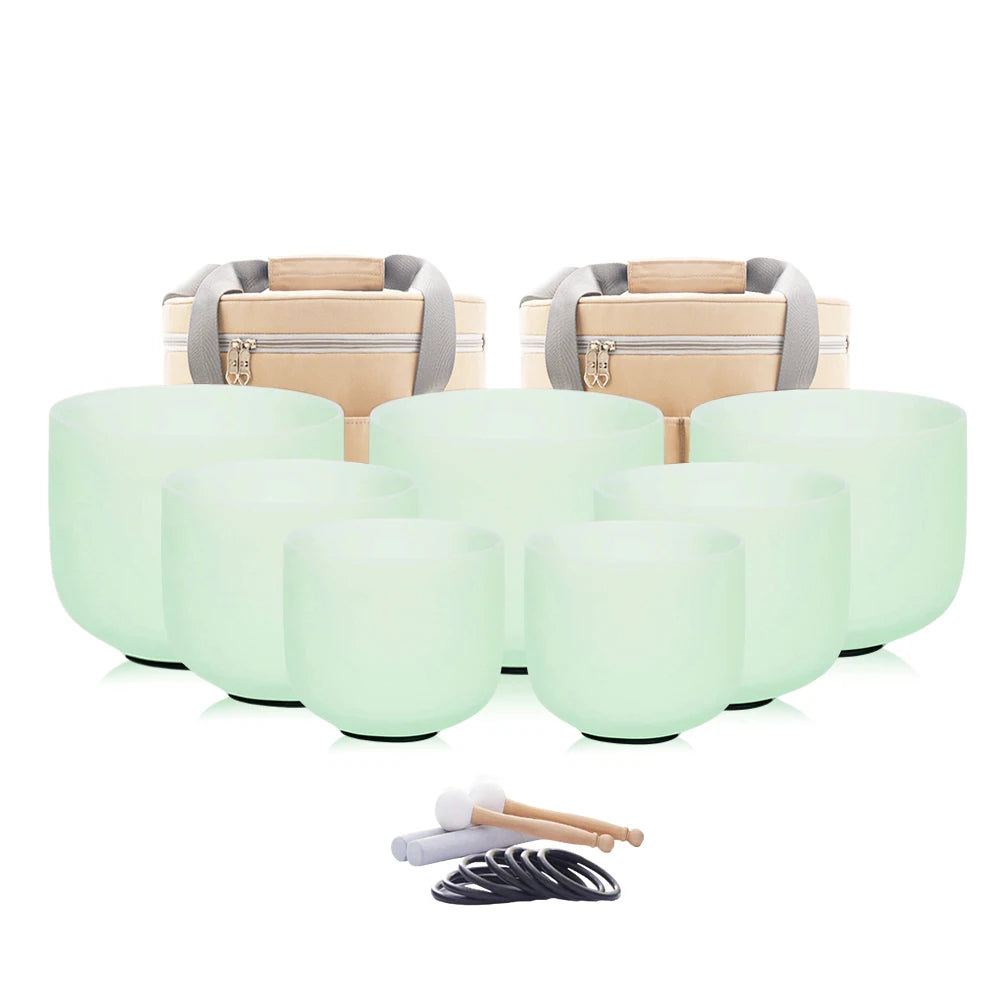 Colored Quartz Crystal Singing Bowl 7pcs Chakra Set Sound Healing Meditation with/without Free Carry Bags