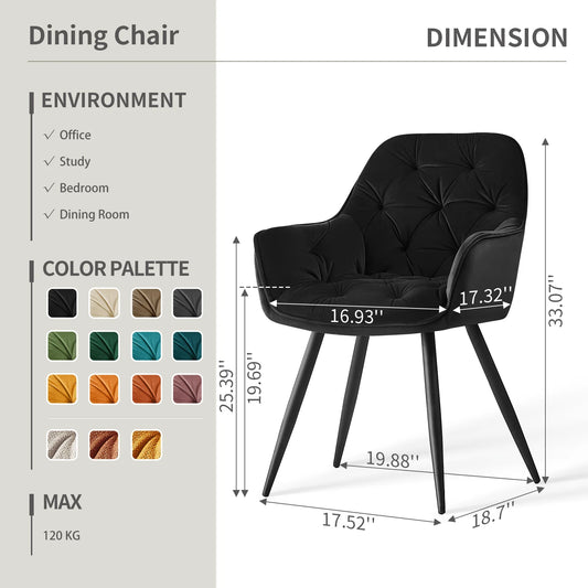 JYMTOM Esszimmerstühle mit dickem Samtstoff gepolsterter Sitz, Metallbeinen, Armlehnen und Rückenlehne Eckstuhl für Lounge Wohnz