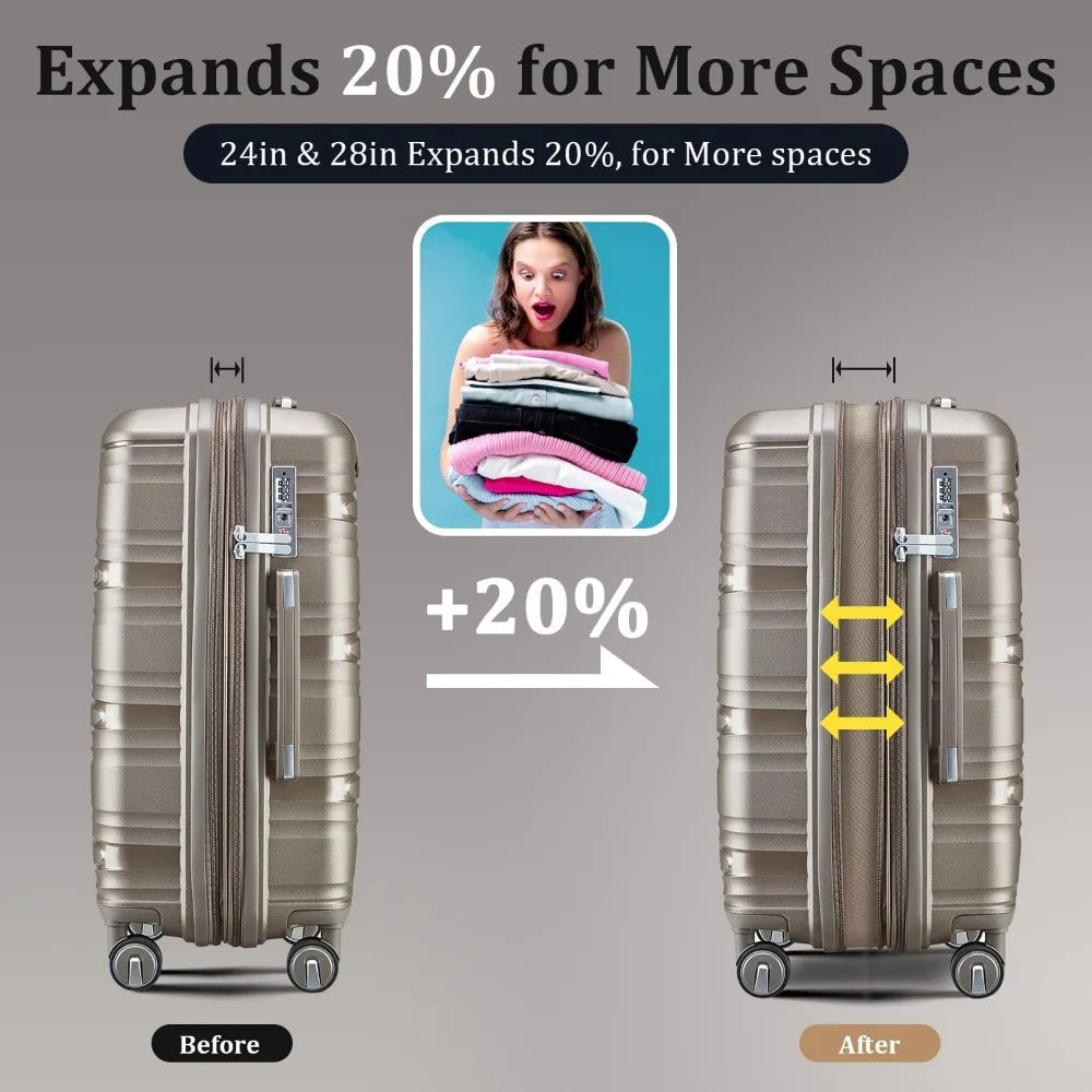 4 Piece Spinner Wheel Luggage Set, TSA Approved Expandable Hardshell Suitcase, Lightweight Travel Family Set for Men and Women