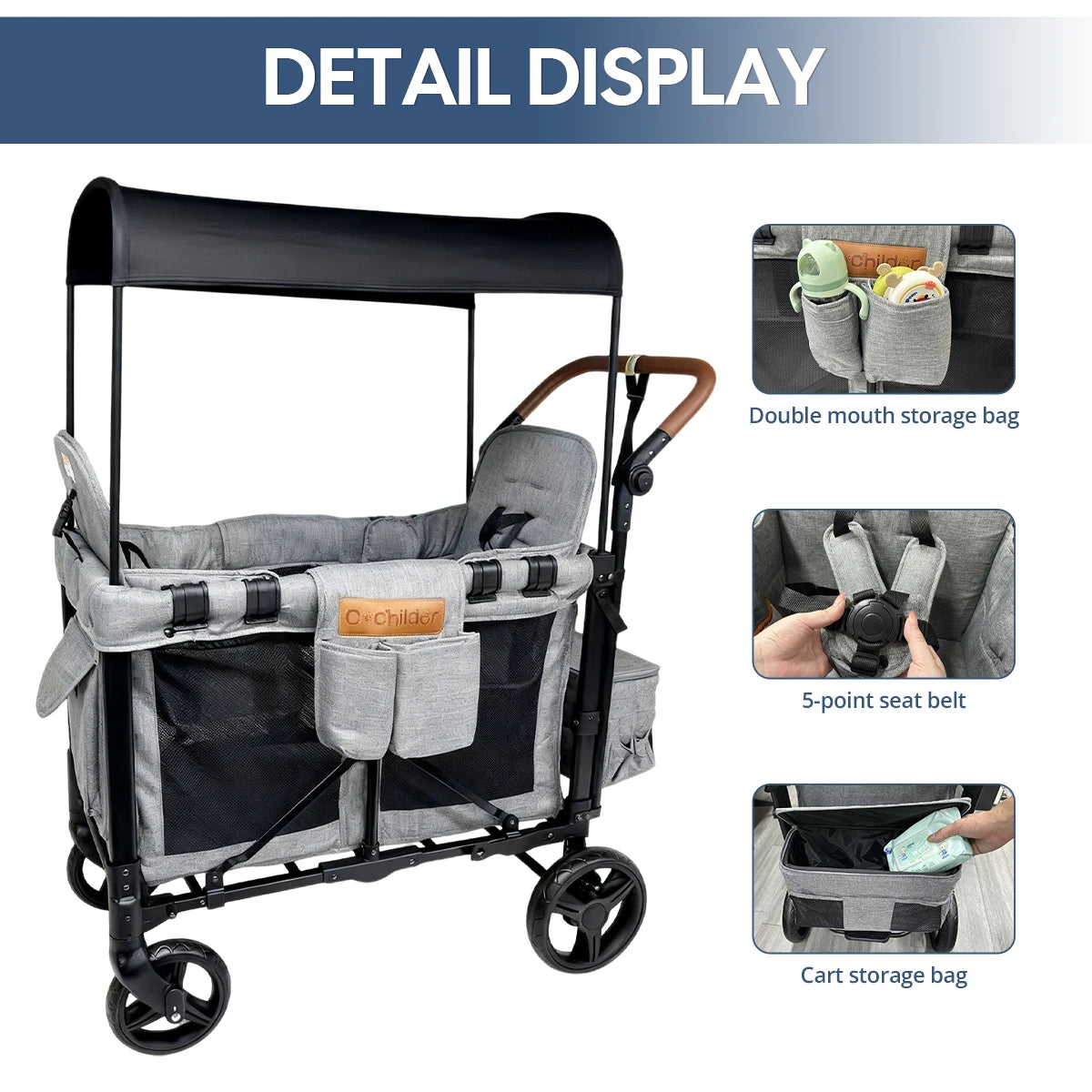 Two-seat stroller，Foldable baby stroller, 6 Months Plus, outdoor camping vehicle, detachable canopy, Christmas gifts
