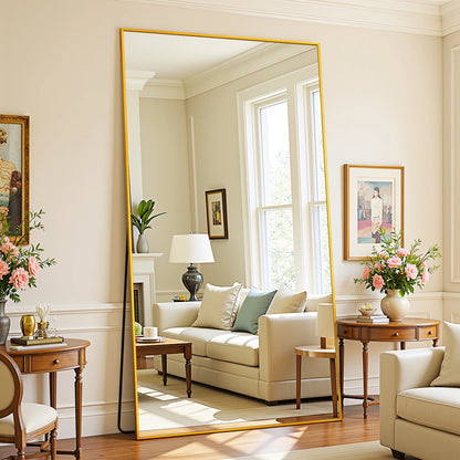 Full Length Mirror, 78"x38" Floor Mirror with Stand, Hanging Mounted Mirrors for Bedroom, Living Room, Dining Room,  Rect
