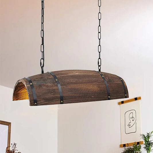 Vintage solid wood E27/E26 Wine Barrel Iron Chain Chandelier Restaurant Living Room Kitchen Bar Cafe Decor Retro Hanging Lights
