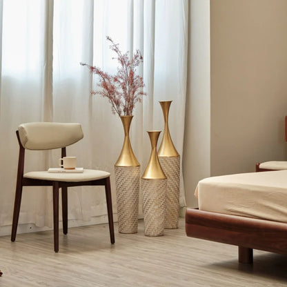 Modern Style 3-Piece Floor Metal Vase Home Decoration Set Large Glazed With Woven Pattern Gorgeous Home Decor Shipping From USA