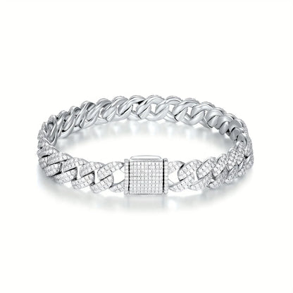 18k S925 sterling silver hiphop Cuban chain bracelet with 9.7 carats of moissanite, suitable for men and women. This stylish and