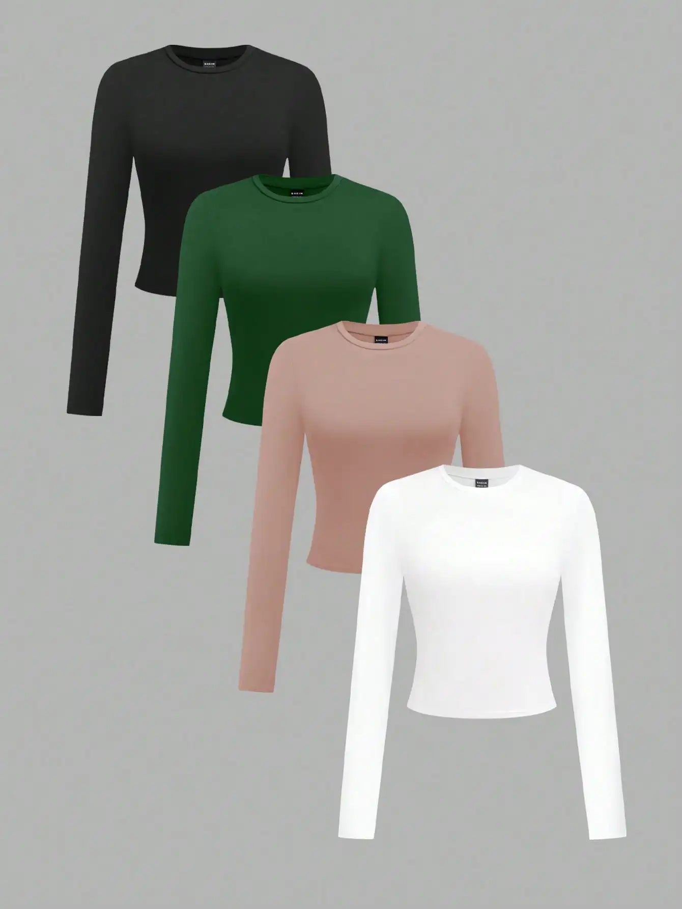 4-Pack Women's Solid Color Round Neck Long Sleeve Crop Tops, Casual Fall/Winter Tees
