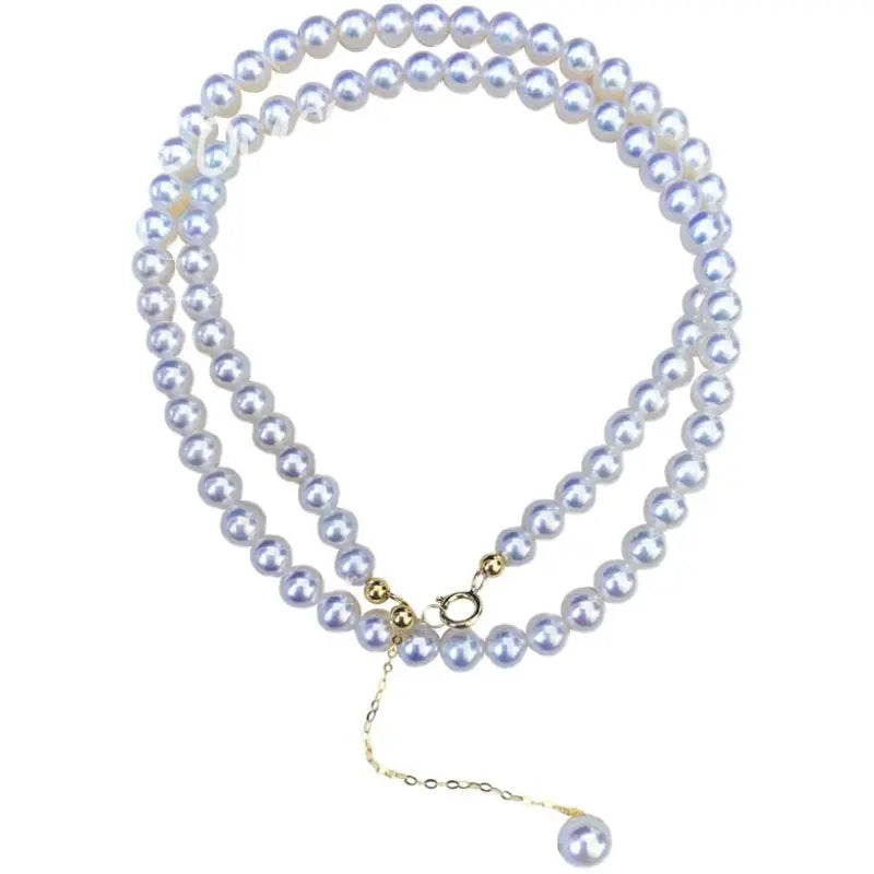 MYSOYA Japan Akoya Seawater Pearl Necklace 5.5-6 Mm Golden S925 Silvery Chain With Gift Box For Her/ Him For Birthday Wedding