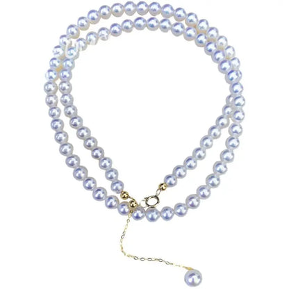 MYSOYA Japan Akoya Seawater Pearl Necklace 5.5-6 Mm Golden S925 Silvery Chain With Gift Box For Her/ Him For Birthday Wedding