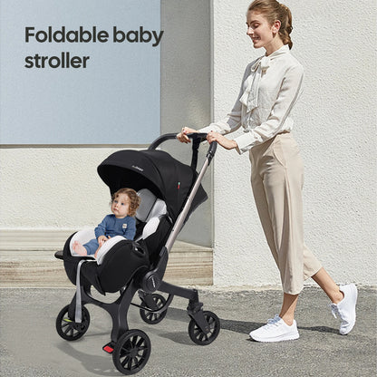 Go-Anywhere Baby Stroller, Features an Adjustable Backrest, Easy Fold, and Newborn-Friendly Design for City or Camping Use.