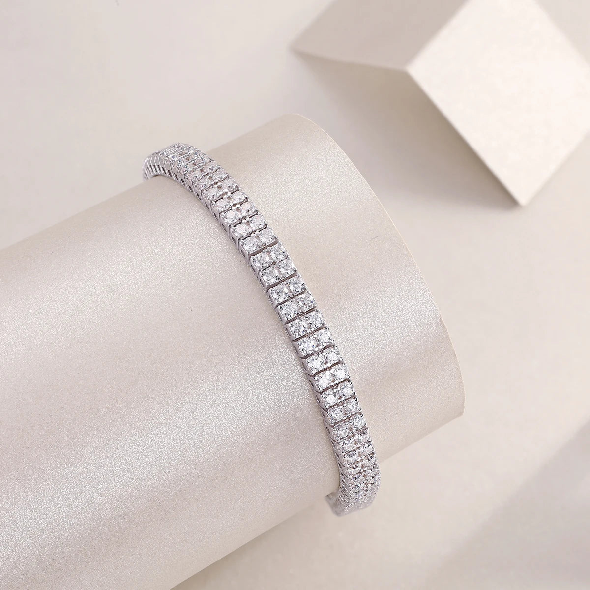 JIUZUAN Moissanite Tennis Bracelet Square Design 925 Silver 18K Gold Plated for Women Jewelry Gift Comes with GRA Certificate