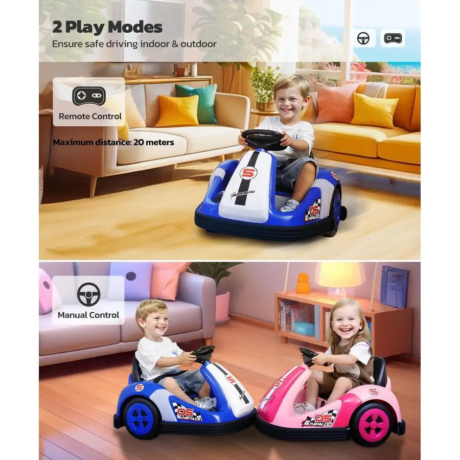 12V Kids Bumper Car with Big Wheel, 2.2 Mph Max, Toddler Bumper Cars with Remote, Baby Bumping Toy Car with DIY Stickers,360 Deg