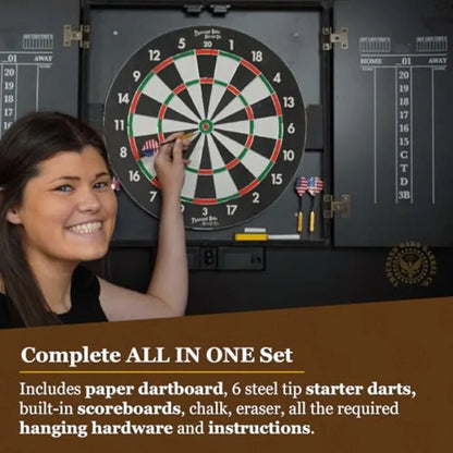 Personalized Dartboard and Cabinet Set with 6 Steel Tip Darts for Home Entertainment Customizable Design Compact Storage Soluti