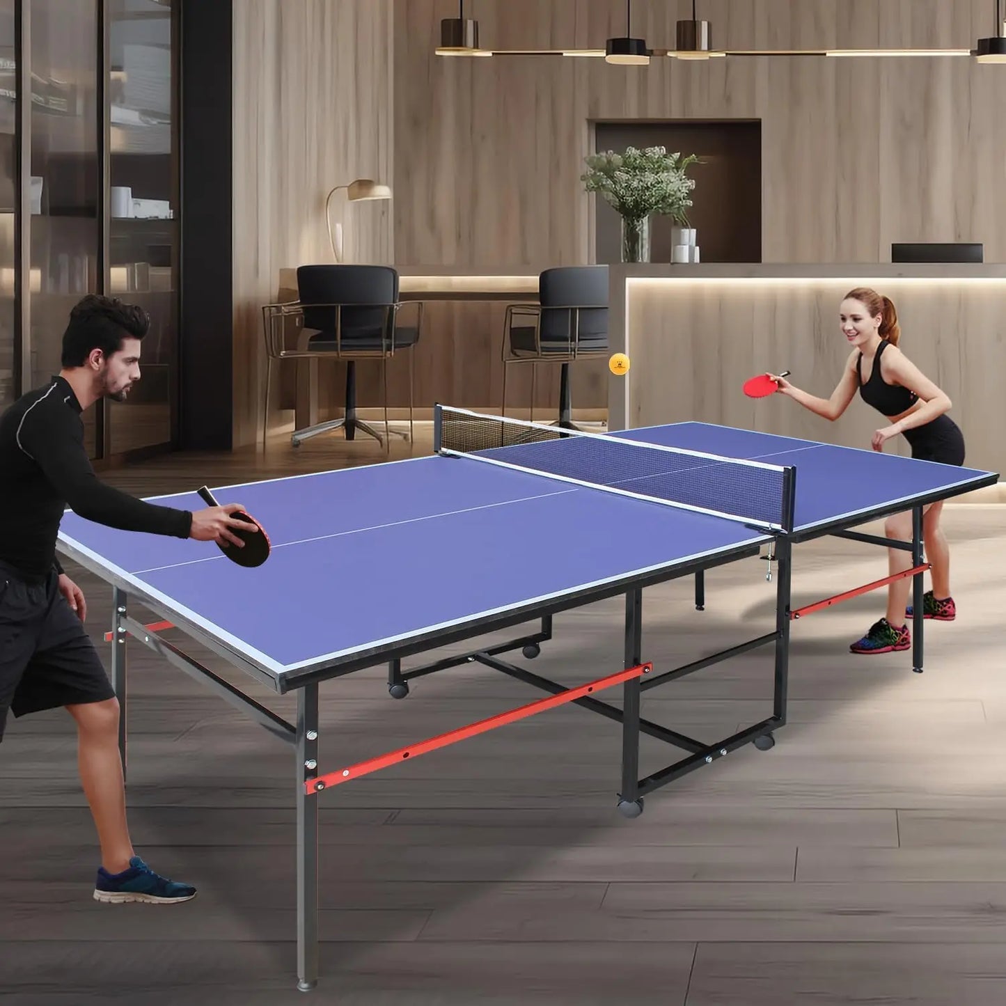 Portable Collapsible Table Tennis Table Set 8FT Indoor/Outdoor Ping Pong Table for Family Recreation & Gifts Quick Assembly