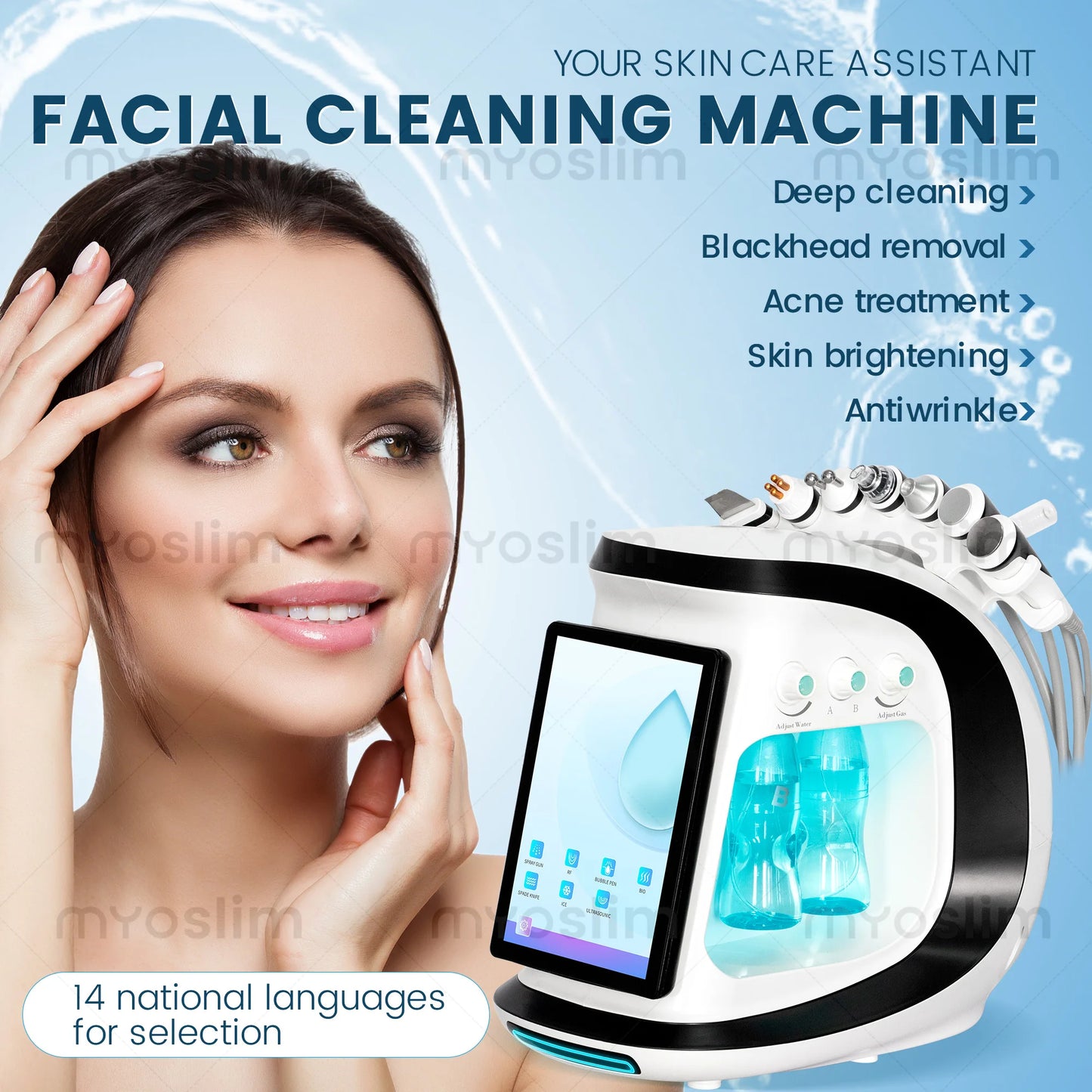 Hot sale  new water mill sand oxygen ice blue intelligent water knife peeling small bubble ski facial mask beauty equipment