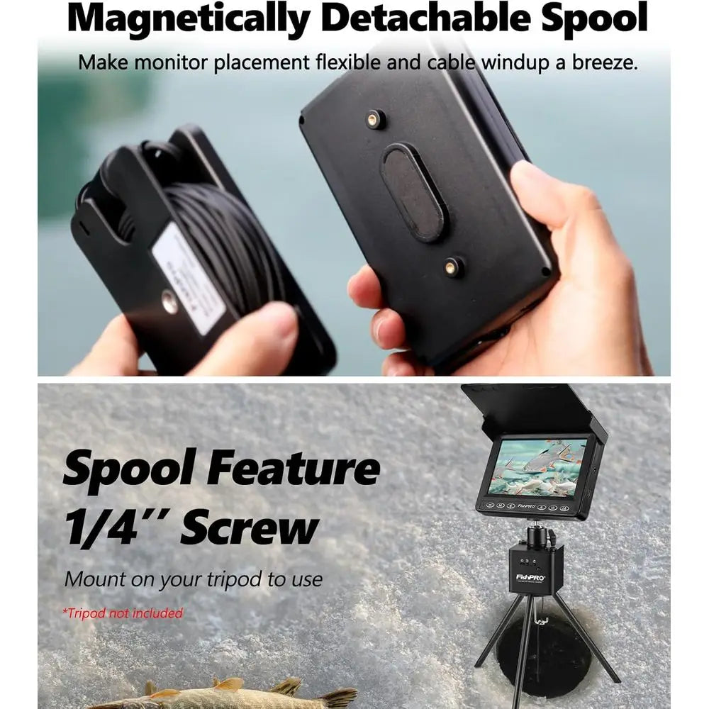 Portable 4.3 Underwater Fishing Cam with 1000 TVL, 65ft Magnetic Spool, IR, USB-C, 5000mAh Battery for Ice & Lake Fishing